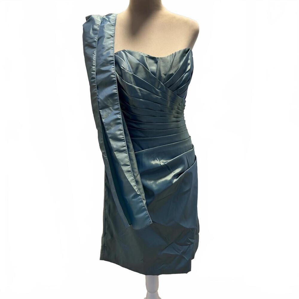 NWT Mori Lee Iridescent Taffeta Pleated 2 Piece Sheath Midi Dress & Wrap Glam